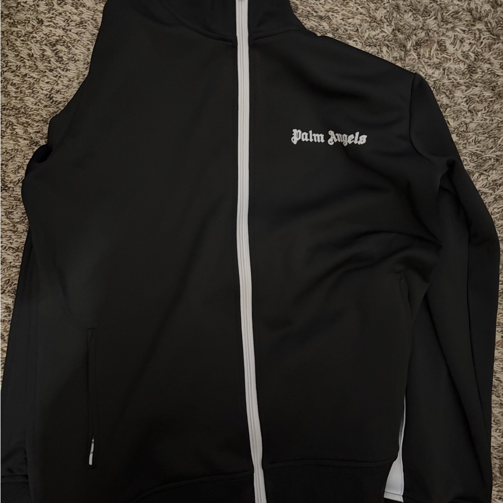 Palm Angels Black and White Zip-Up Jacket
